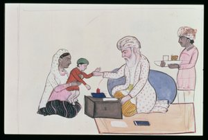Indisk lege undersøker en pasient, ca. 1890 (wc på papir)
